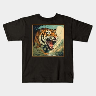 Colorful Tiger Cartoon Vintage Bengals Tiger Drawing Comics Fearless Tiger Kids T-Shirt